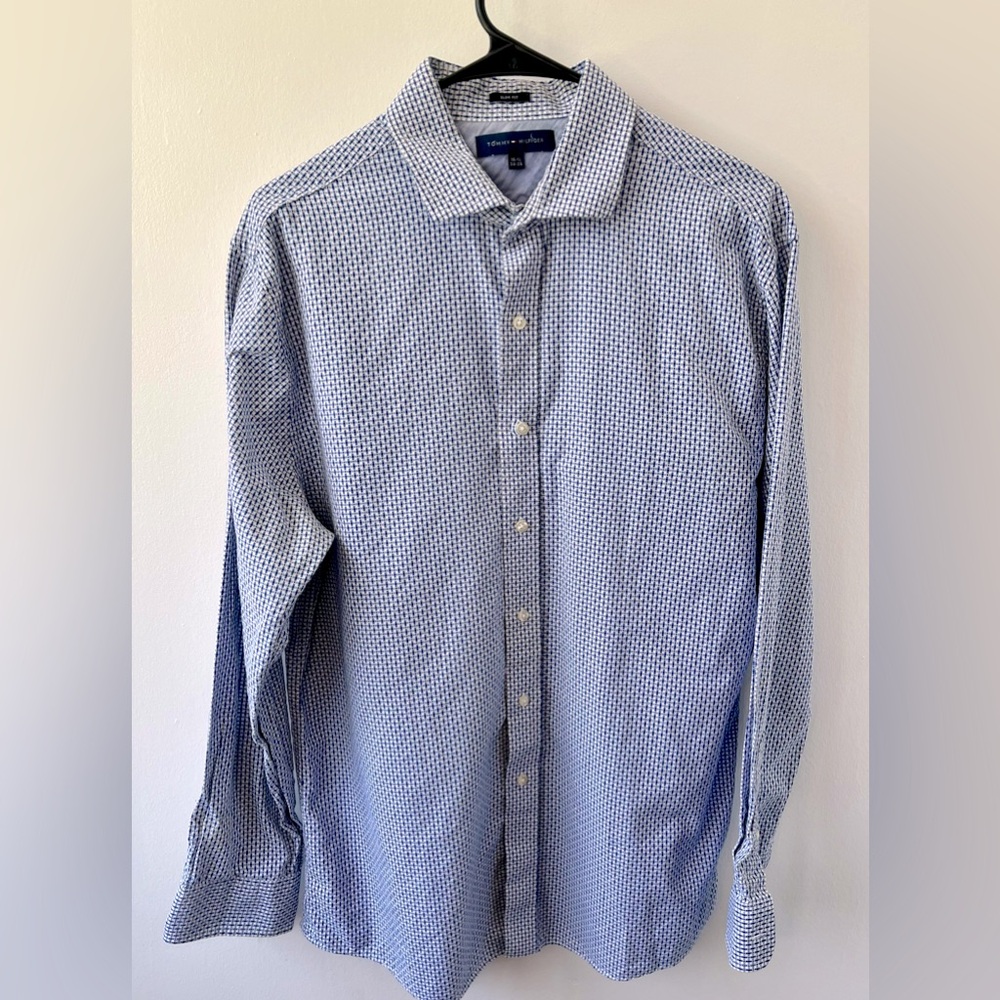 Tommy Hilfiger Men’s Button Up Shirt Long Sleeve Blue & White Slim Fit